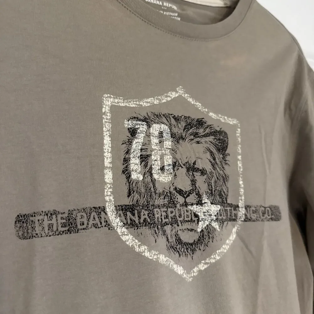 Banana Republic SMALL Lion Graphic Long-sleeve Gray Brown T-shirt 100% Cotton